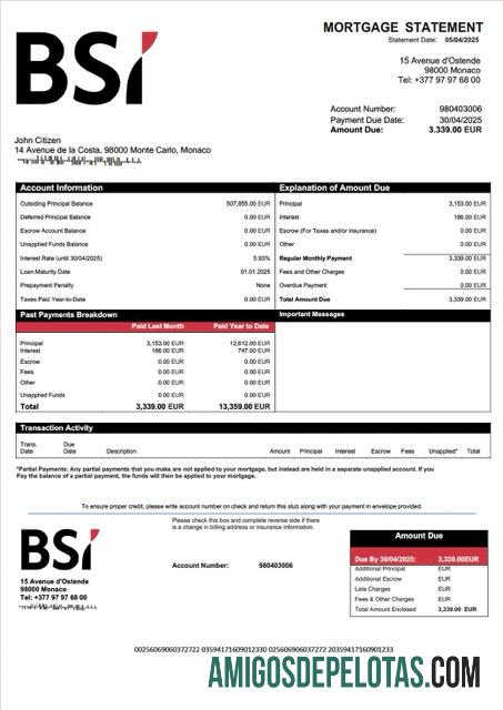 para download Monaco BSI Monaco Declaração de hipoteca Word e modelo PDF